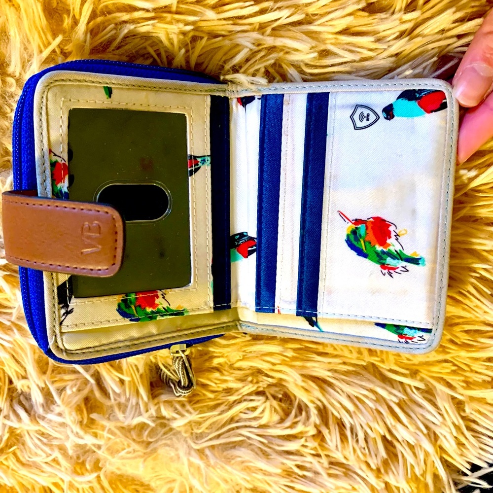 Vera Bradley wallet RFID canvas & faux Leather Wild Bird patterned blue …